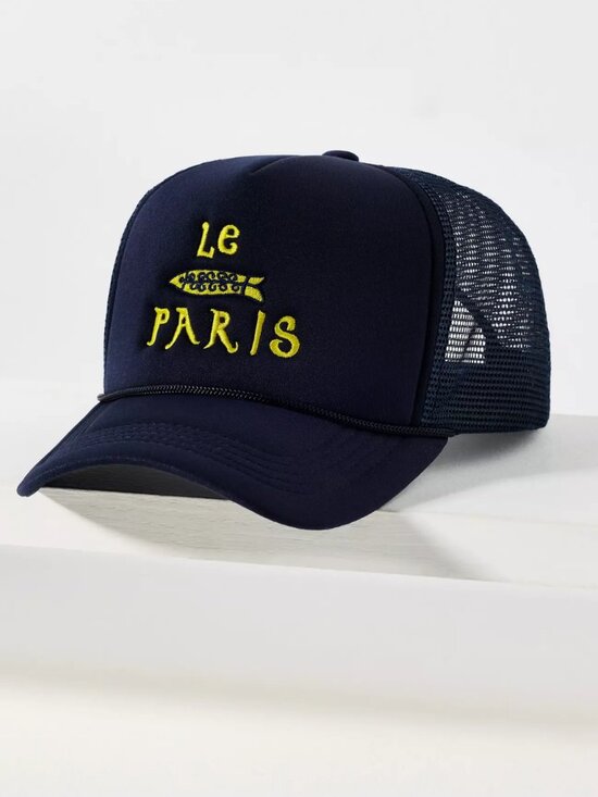 NWT Anthropologie Ciao Merci Trucker Hat in Navy